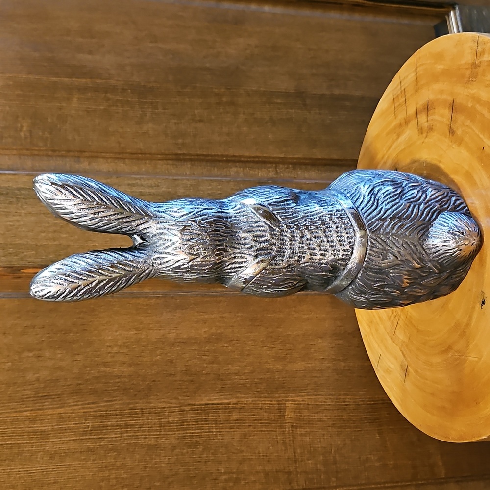 Silver Rabbit Sculpture 12.5" Tall Nice Hare Details - Picture 3 of 14